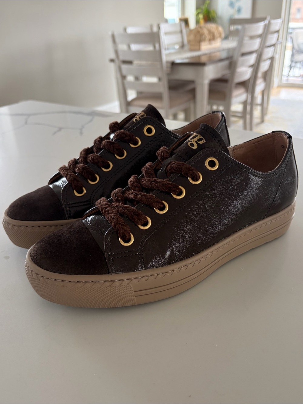 Paul Green Brown Textured Leather & Suede Platform Sneakers Size 8.5 US Like New